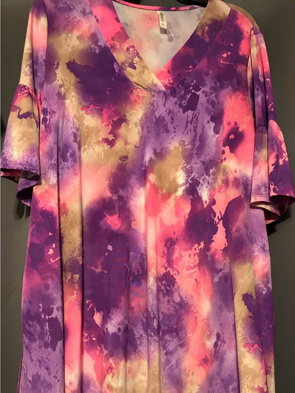 Emerald purple & Pink Tie-Dye Flutter Sleeve Women's dress. NWOT